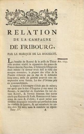 Histoire Du Vicomte De Turenne, Maréchal-Général des armées du Roi, 4. Contenant des Mémoires, Lettres & autres Pieces relatives à l'Histoire Du Vicomte De Turenne