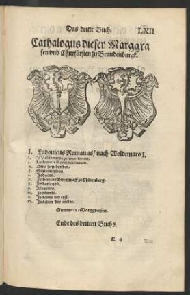 Cathalogus dieser Marggraffen und Churfürsten zu Brandenburgk.