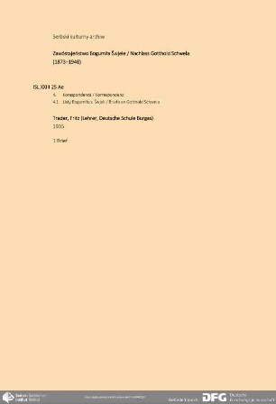 Brief von Fritz Trader an Bogumił Šwjela