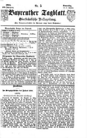 Bayreuther Tagblatt : Oberfränkische Volkszeitung. 1871,1/6 = Jg. 17