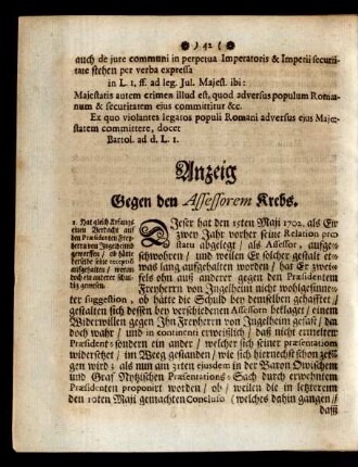 Anzeig Gegen den Assessorem Krebs