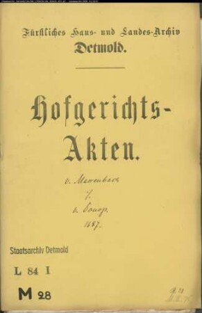 von Massenbach / Rittmeister Simon Henrich von Donop namens der Generalmajorin gegen Christoph von Donop zu Entrup - Schuldforderung
