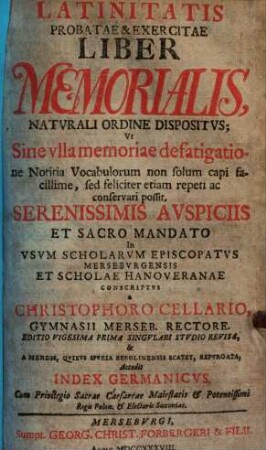 Latinitatis probatae et exercitae liber memorialis