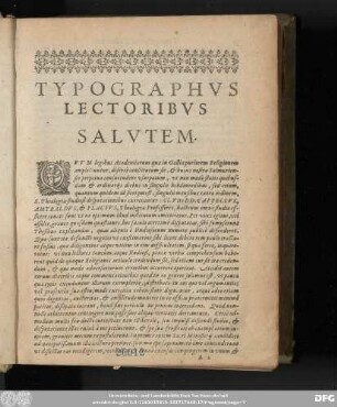 Typographus Lectoribus Salutem.