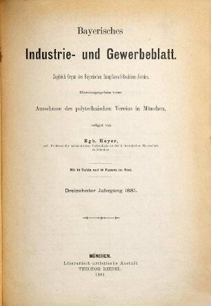 Bayerisches Industrie- und Gewerbeblatt. 13. 1881