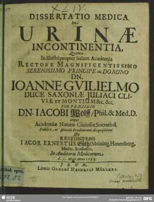 Dissertatio medica de urinae incontinentia