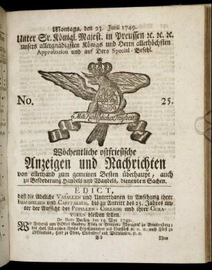 No. 25. Montags, den 23. Junii 1749.
