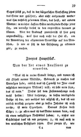 Zweytes Hauptstück. Von der Art etwas Aeusseres zu erwerben