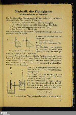 Mechanik der Flüssigkeiten (Gleichgewichtslehre = Hydrostatik)