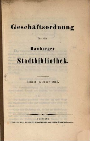 Geschäftsordnung für die Hamburger Stadtbibliothek