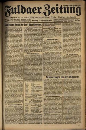 Erste Ausgabe vom Sonntag, den 08. September 1929.