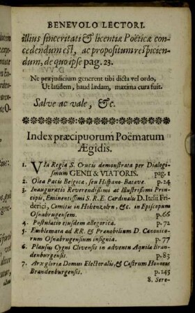 Index præcipuorum Poematum Ægidis.