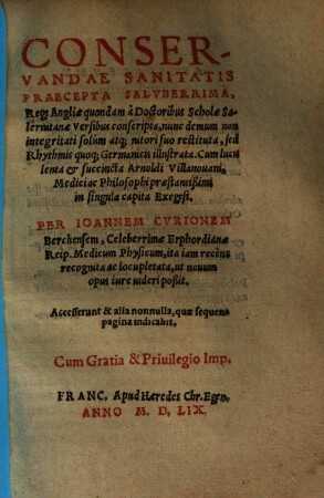 Conservandae bonae valetudinis praecepta longe saluberrima