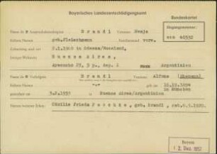 Eintrag in der Bundeszentralkartei (Teil des Testsamples): Brandl, Alfons