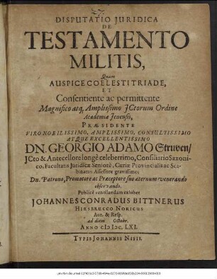 Disputatio Iuridica De Testamento Militis