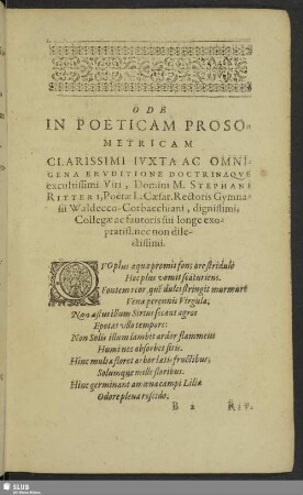 Ode In Poeticam Prosometricam ...
