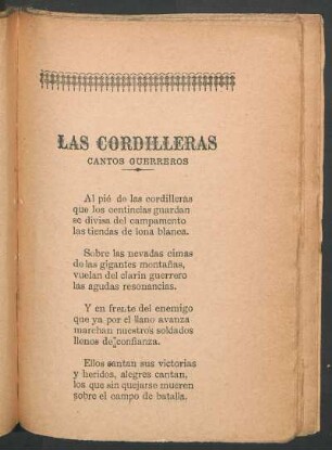 Las cordilleras : Cantos guerreros