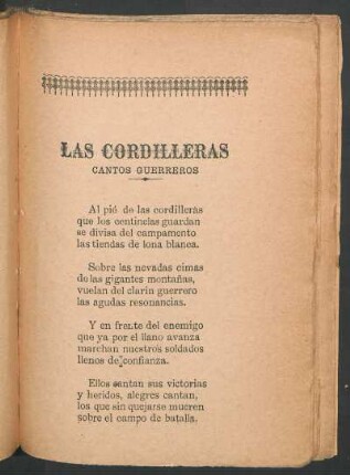 Las cordilleras : Cantos guerreros