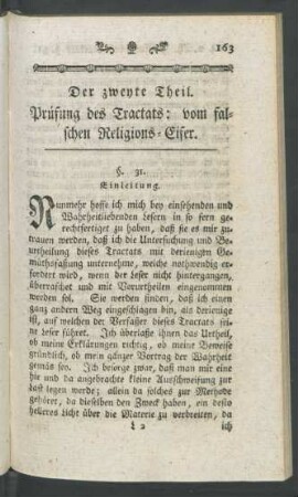 Der zweyte Theil. Prüfung der Tractats: vom falschen Religions-Eifer