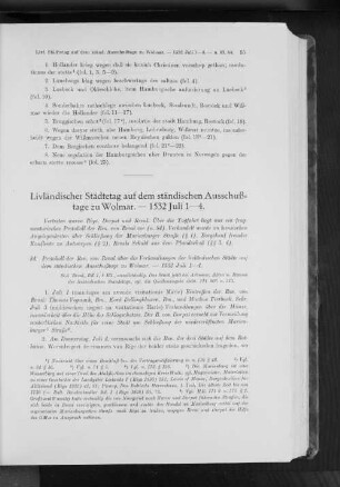 Livländischer Städtetag auf dem ständischen Ausschußtage zu Wolmar. - 1532 Juli 1-4.