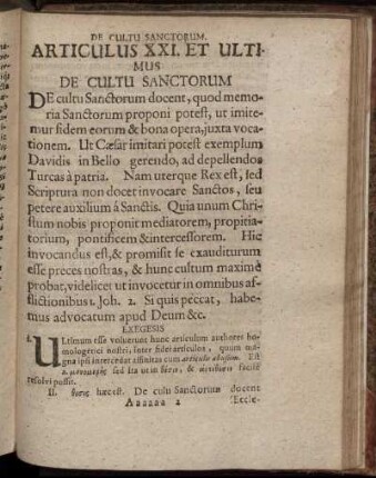 Articulus XXI. Et Ultimus De Cultu Sanctorum; Epilogus Articulorum Fidei.