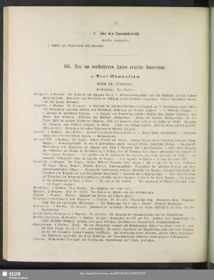 III. Der im verflossenen Schuljahre erteilte Unterricht