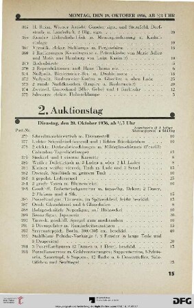2. Auktionstag Dienstag, den 20. Oktober 1936, ab ½ 3 Uhr (Nr. 376-750)