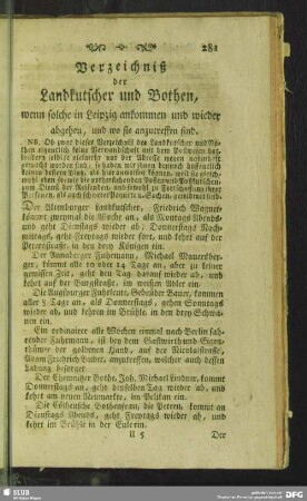 Verzeichniß der Landkutscher und Bothen