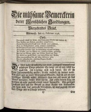 Vierzehendes Stück. Mittwoch, den 15. Februar. 1736.