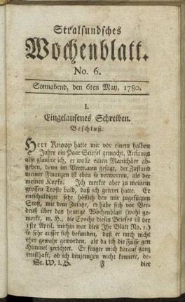 No. 6. Sonnabend, den 6ten May, 1780.