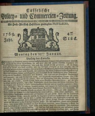 4tes Stueck, Montag den 23ten Januar 1769
