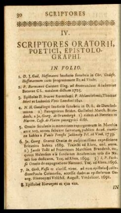IV. Scriptores Oratorii, Poetici, Epistolographi