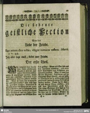 Die siebente geistliche Lection Von der Liebe der Feinde