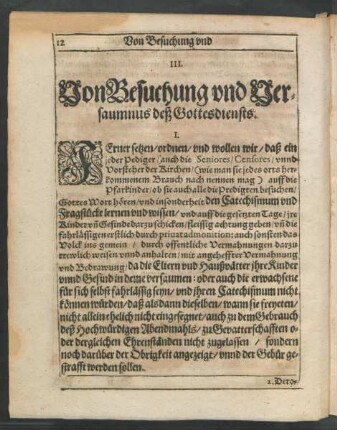 III. Von Besuchung und Versaumnus deß Gottesdiensts.