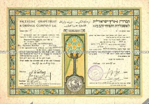 Namensaktie der Palestine Grapefruit & Orange Company Limited über 250 Aktien zu je 1 Pfund