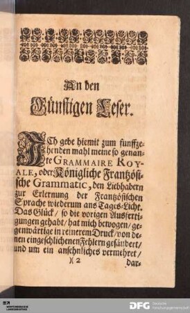 An den Günstigen Leser.