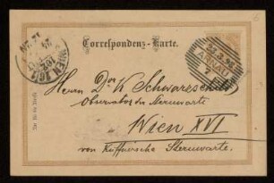 Nr. 6 Postkarte von Samuel Oppenheim an Karl Schwarzschild. Arnau, 23.3.1898