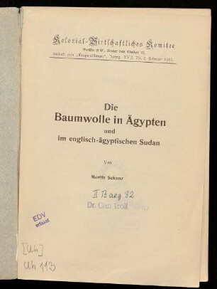 Die Baumwolle in Ägypten und im englisch-ägyptischen Sudan