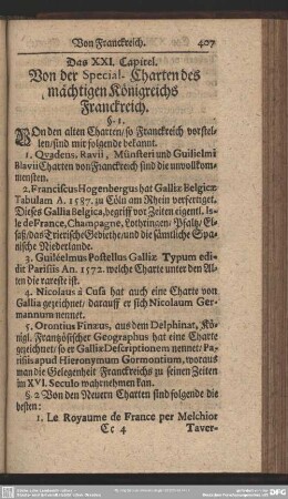 Das XXI. Capitel. Von der Special-Charten des mächtigen Königreichs Franckreich