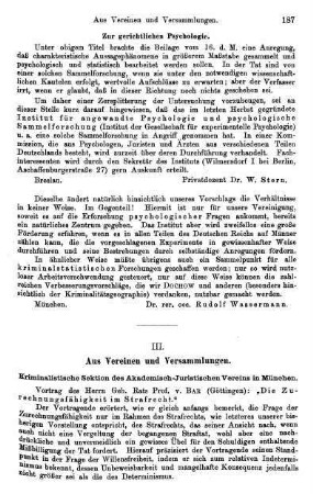 187-199, III. Aus Vereinen und Versammlungen