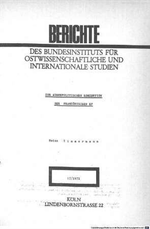 Zur außenpolitischen Konzeption der französischen KP