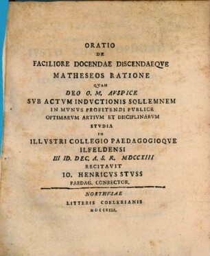 Oratio De Faciliore Docendae Discendaeqve Matheseos Ratione