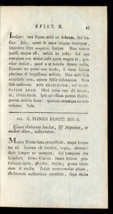 III. C. Plinius Nepoti Suo S.