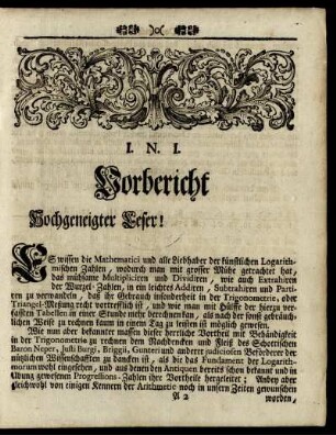Vorbericht. Hochgeneigter Leser!