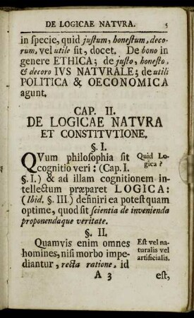 Cap. II. De logicae natura et constitutione.