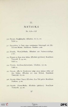 III. Netsuke (Nr. 310-329)