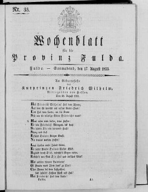 Nr. 33, Ausgabe vom 17. August 1833