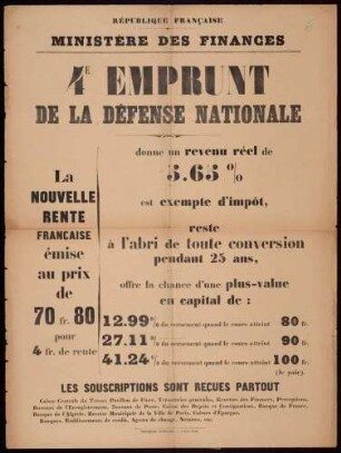 "4. emprunt de la défense nationale" Aufruf zum Kauf von Kriegsanleihen (9-638-1918)