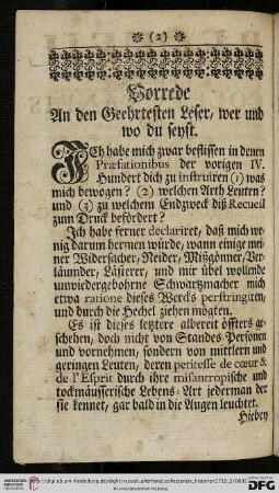 Vorrede an den Geehrtesten Leser, wer und wo du seyst