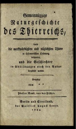Bd. 5, Text: Gemeinnüzzige Naturgeschichte des Thierreichs. Bd. 5, Text